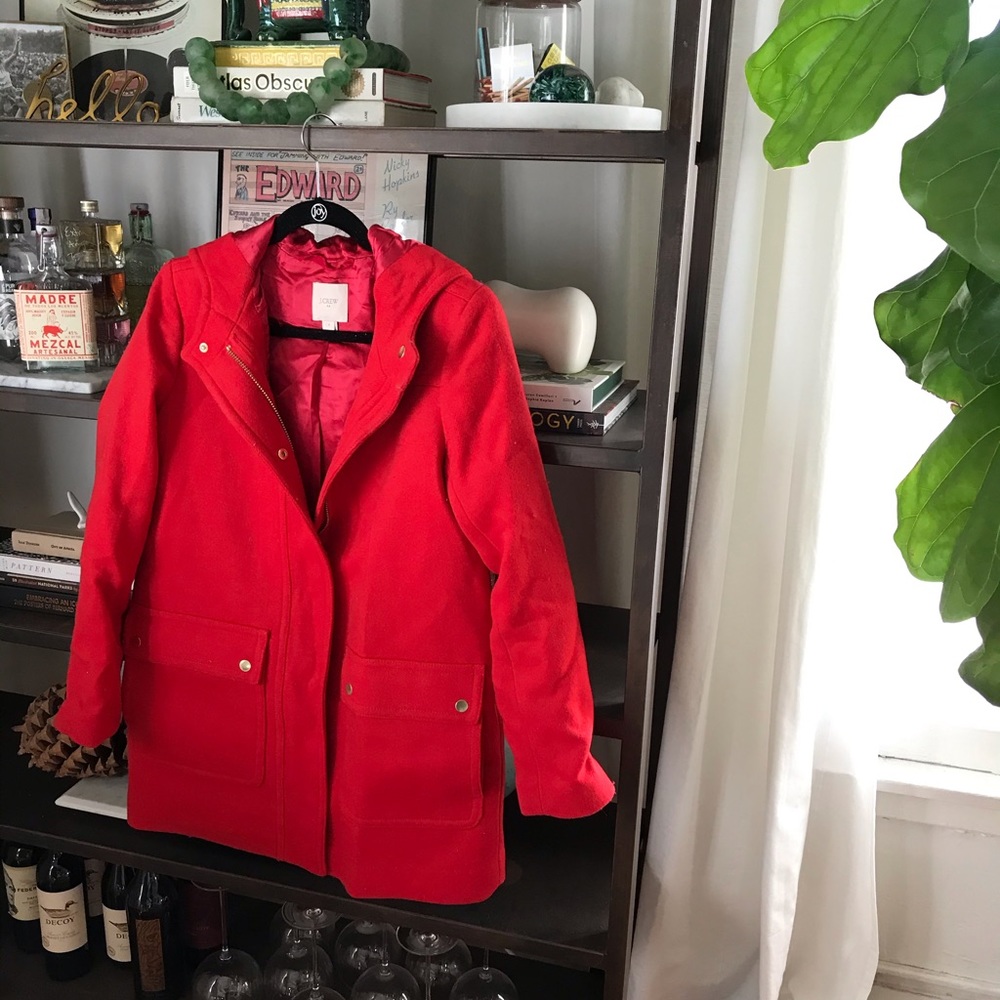 J Crew woman’s pea coat, red, size 4